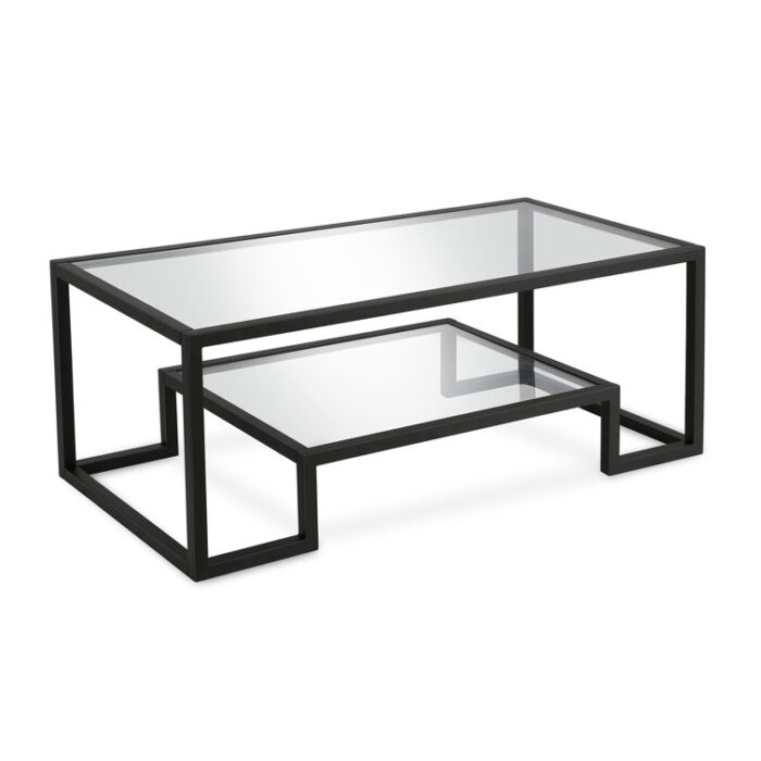 Maeghen 45″ Glass and Steel Coffee Table with Shelf - Chic Decora