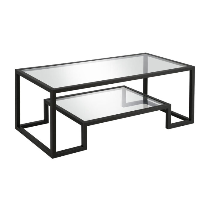 Maeghen 45″ Glass and Steel Coffee Table with Shelf - Chic Decora