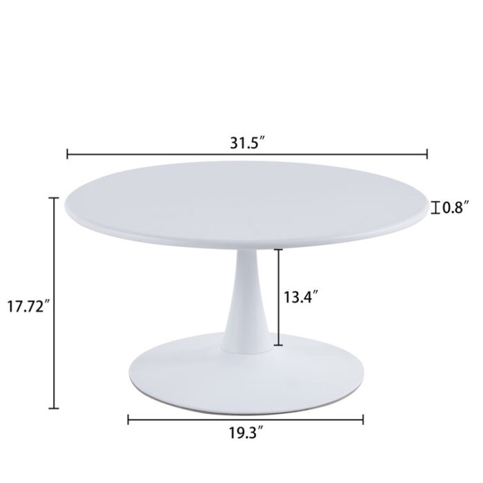 Modern 31.5” Diameter Solid Metal Base Round Coffee Table - Chic Decora