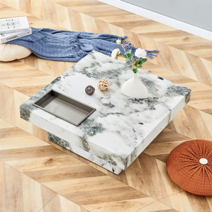 Modern And Practical Coffee Table With Imitation Marble Patterns - Chic Decora