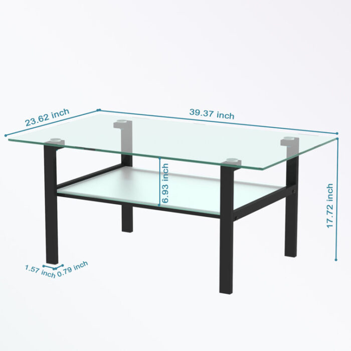 Modern Simple Transparent Glass Coffee Table with open shelf - Chic Decora