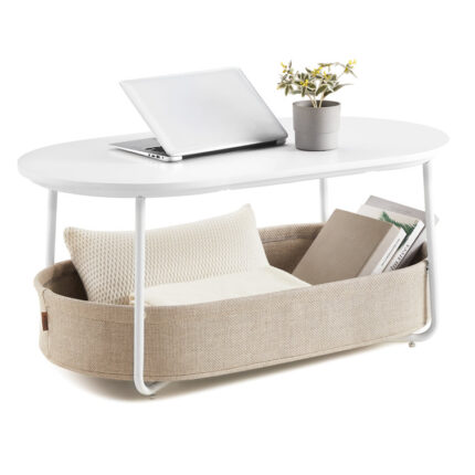 Neili Floor Shelf Coffee Table with Storage Fabric Basket - Chic Decora