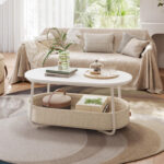 Neili Floor Shelf Coffee Table with Storage Fabric Basket - Chic Decora