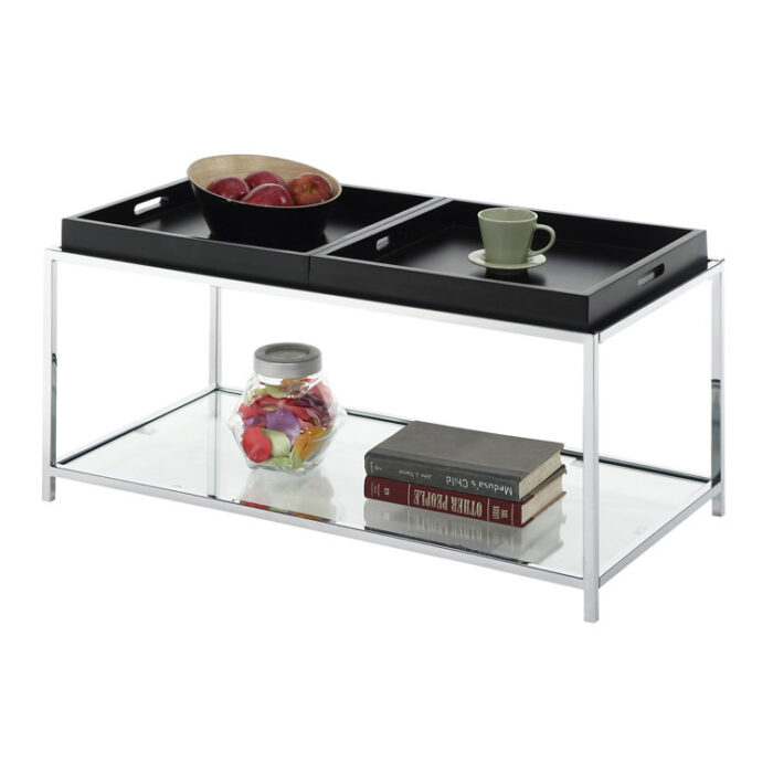 Planas 34.75″ Coffee Table with Shelf and Removable Trays - Chic Decora