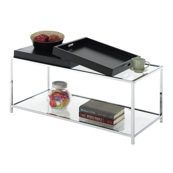 Planas 34.75″ Coffee Table with Shelf and Removable Trays - Chic Decora