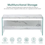 Rectangle Marble Coffee Table with Tempered Glass Legs,Mid-Century Modern Coffee Table with Storage - Chic Decora