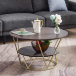 Rena Modern 2-Tier Round Coffee Table – Faux Marble with Storage Shelf and Metal Frame - Chic Decora