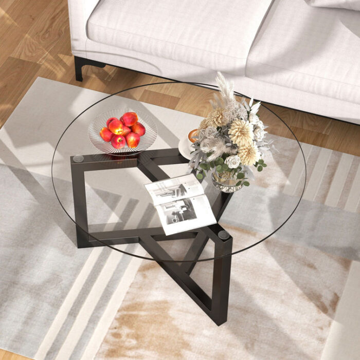 Round Glass Coffee Table Modern Cocktail Table - Chic Decora