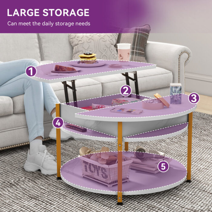 Round Lift Top Coffee Table With Storage - Chic Decora