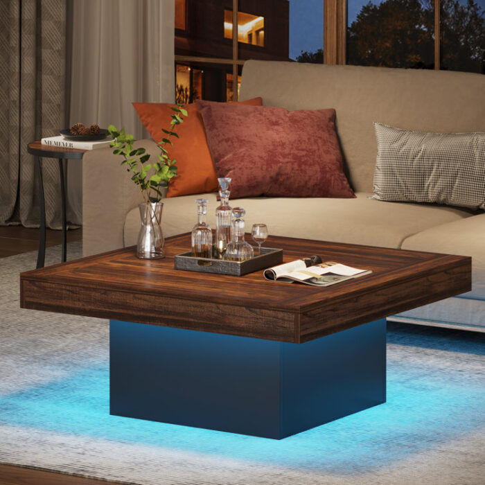 Square LED Coffee Table Farmhouse Coffee Table - Chic Decora