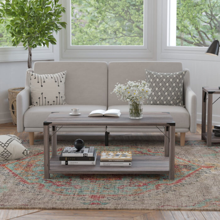 Talmon 2-Tier Coffee Table with Metal Side Braces and Corner Caps - Chic Decora