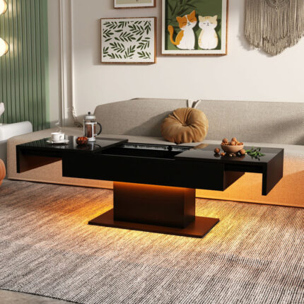 Teirtza Modern LED Center Coffee Table Sliding Top with Storage for Living Room High Glossy - Chic Decora