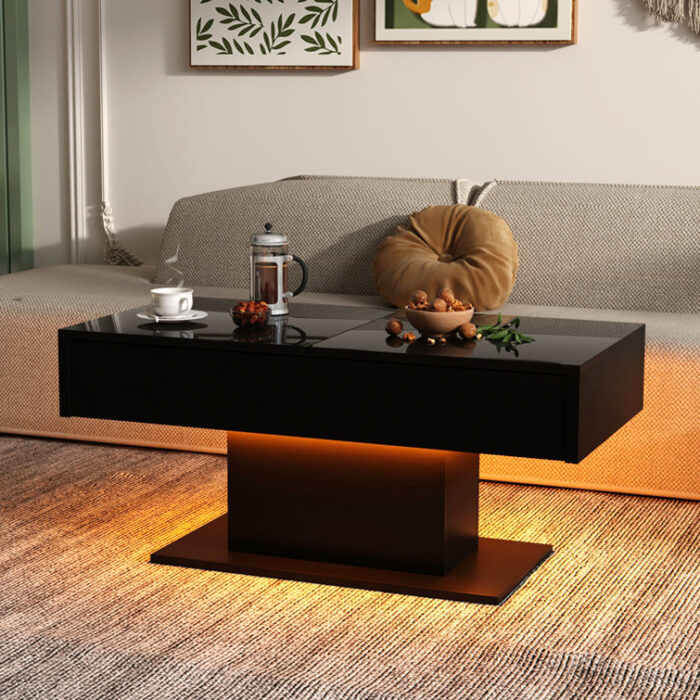 Teirtza Modern LED Center Coffee Table Sliding Top with Storage for Living Room High Glossy - Chic Decora