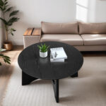 Urian Cross Legs 36″ Round Coffee Table, Black Wood coffee table - Chic Decora