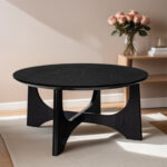 Urian Cross Legs 36″ Round Coffee Table, Black Wood coffee table - Chic Decora