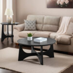 Urian Cross Legs 36″ Round Coffee Table, Black Wood coffee table - Chic Decora