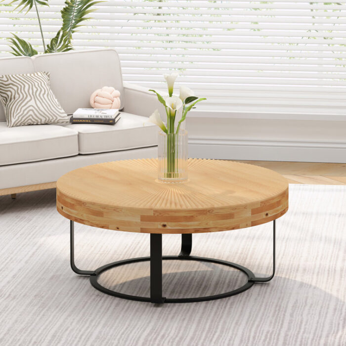 Wooden Carving Pattern Coffee Table with Metal Legs - Chic Decora