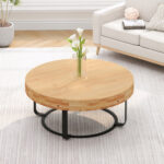 Wooden Carving Pattern Coffee Table with Metal Legs - Chic Decora