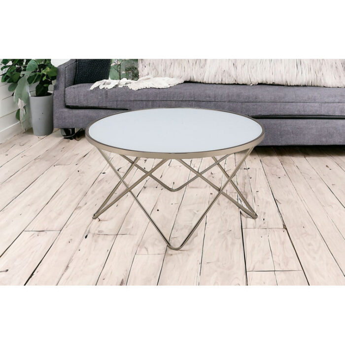 Wycoff 34″ X 34″ X 18″ Frosted Glass Champagne Coffee Table - Chic Decora