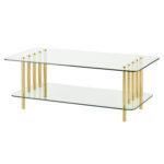 mDesign Long Metal and Glass Top Rectangular Coffee Accent Table - Chic Decora