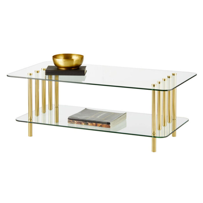 mDesign Long Metal and Glass Top Rectangular Coffee Accent Table - Chic Decora