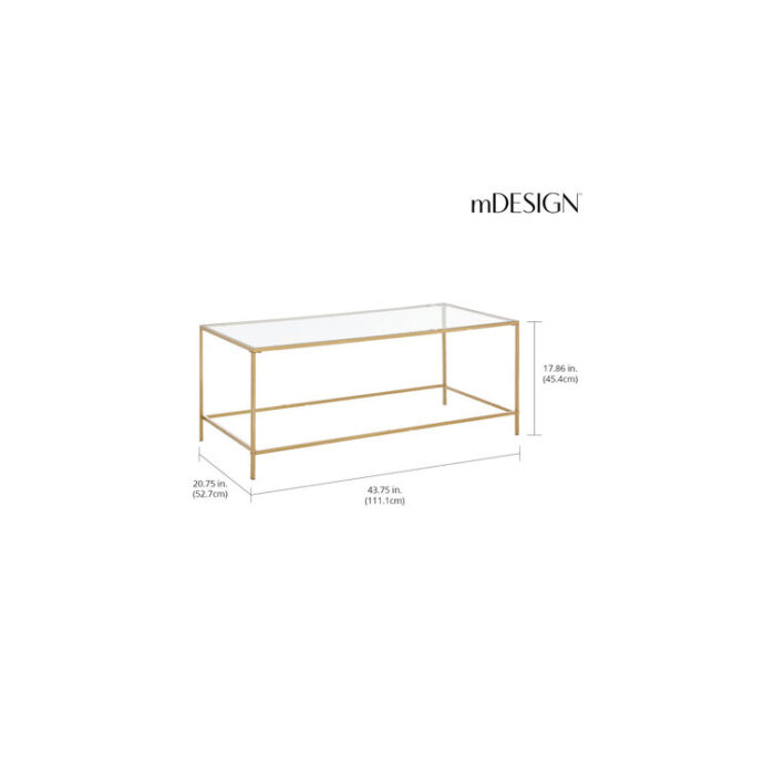 mDesign Metal and Glass Top Rectangle Accent Coffee Table Furniture - Chic Decora