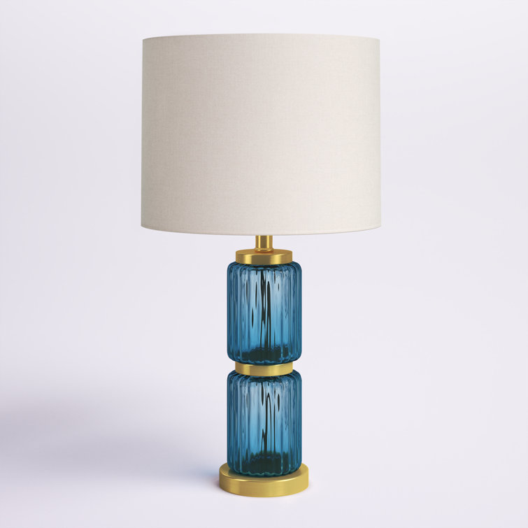 19.5″H Pipa Blue/Gold Cylinder Base Table Lamp - Chic Decora