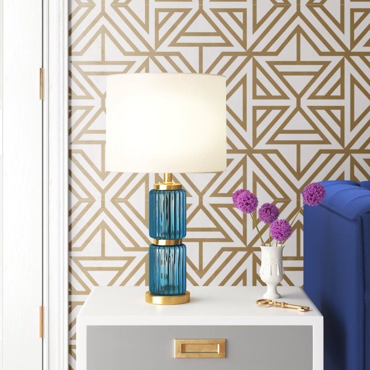 19.5″H Pipa Blue/Gold Cylinder Base Table Lamp - Chic Decora