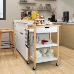 3-Tier Kitchen Island Cart Rolling Service Trolley With Bamboo Top - Chic Decora