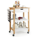 3-Tier Kitchen Island Cart Rolling Service Trolley With Bamboo Top - Chic Decora