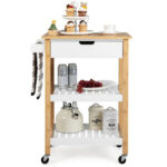 3-Tier Kitchen Island Cart Rolling Service Trolley With Bamboo Top - Chic Decora