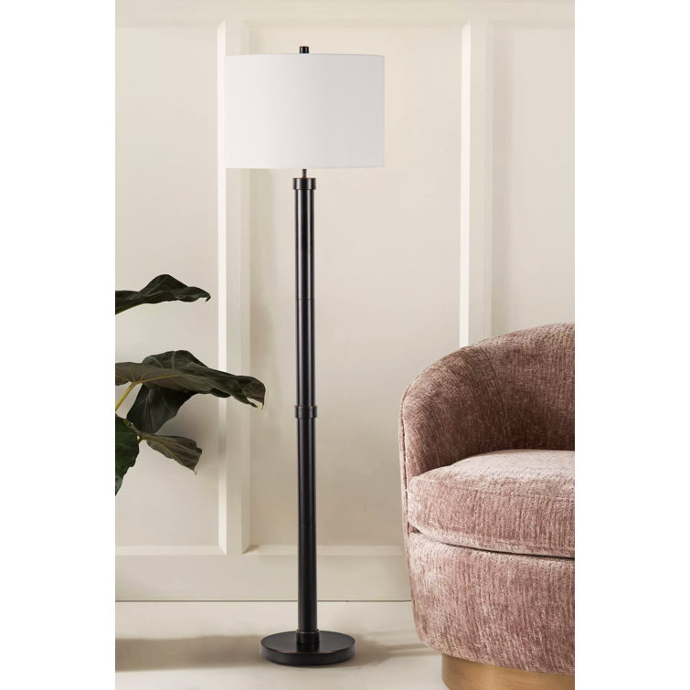 60″H Modern Metal Tall Pole Floor Lamp Lamp w/ Fabric Shade & LED Bulb for Livingroom - Chic Decora