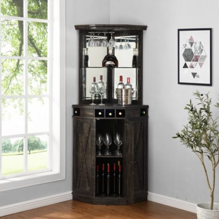 Adam 72″ Height Corner Bar with Wine Storage - Chic Decora