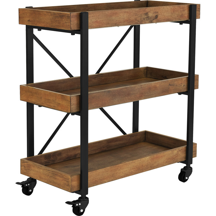 Adore Decor Riley 3-Tier Bar Cart, Wooden Shelves with Metallic Accents - Chic Decora