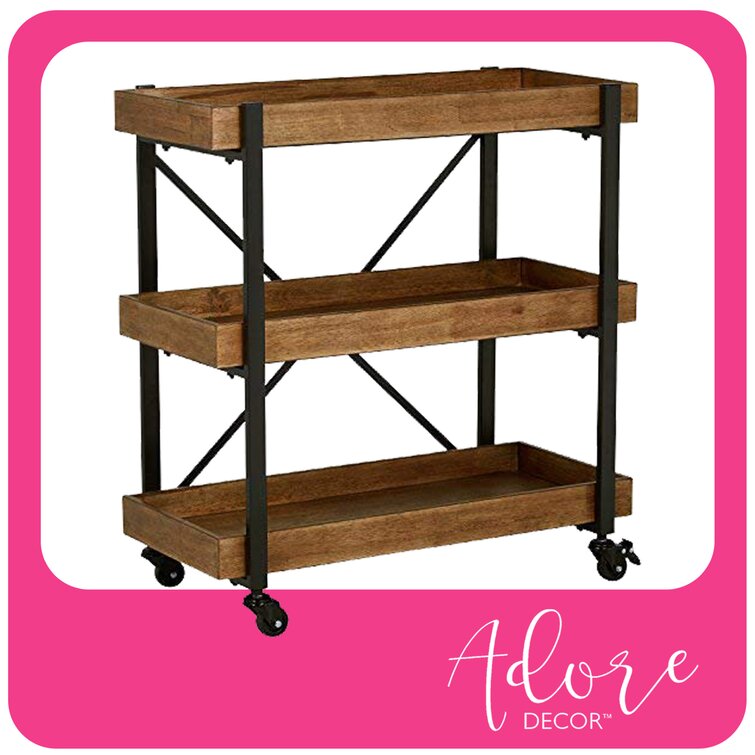 Adore Decor Riley 3-Tier Bar Cart, Wooden Shelves with Metallic Accents - Chic Decora