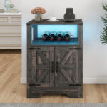 Alphonse 23.6” Farmhouse Liquor Bar Cabinet with Power Outlet & LED Lights - Chic Decora