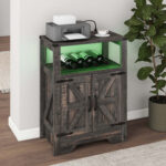 Alphonse 23.6” Farmhouse Liquor Bar Cabinet with Power Outlet & LED Lights - Chic Decora