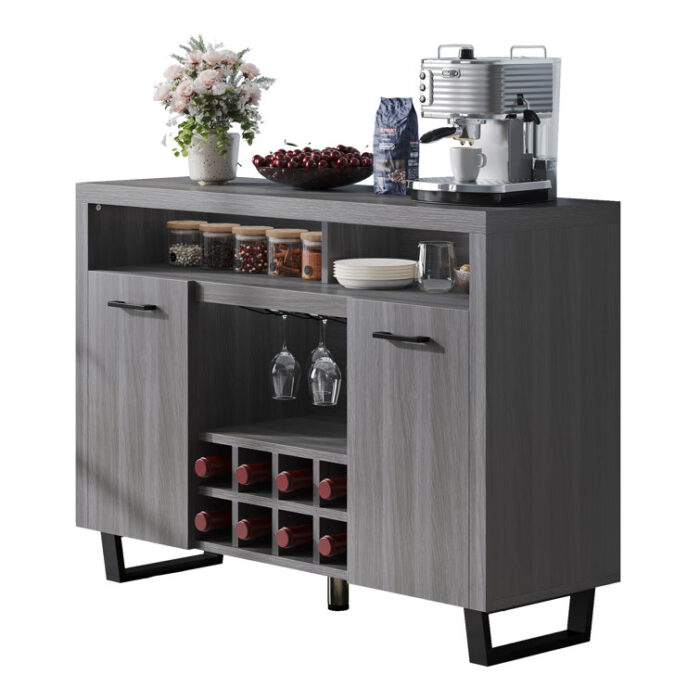 Amoncourt 47” Bar Cabinet with Wine and Glass Rack - Chic Decora