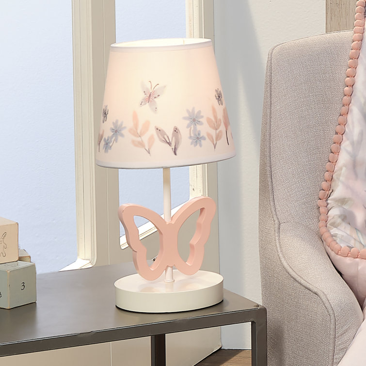 Baby Blooms Pink Butterfly Nursery Lamp with Floral Shade & Bulb - Chic Decora