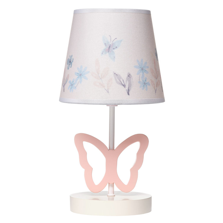 Baby Blooms Pink Butterfly Nursery Lamp with Floral Shade & Bulb - Chic Decora