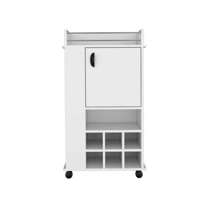 Bar Cart with 6 Built-in Wine Racks, Single-Door Cabinet, and 2 Open Shelves - Chic Decora