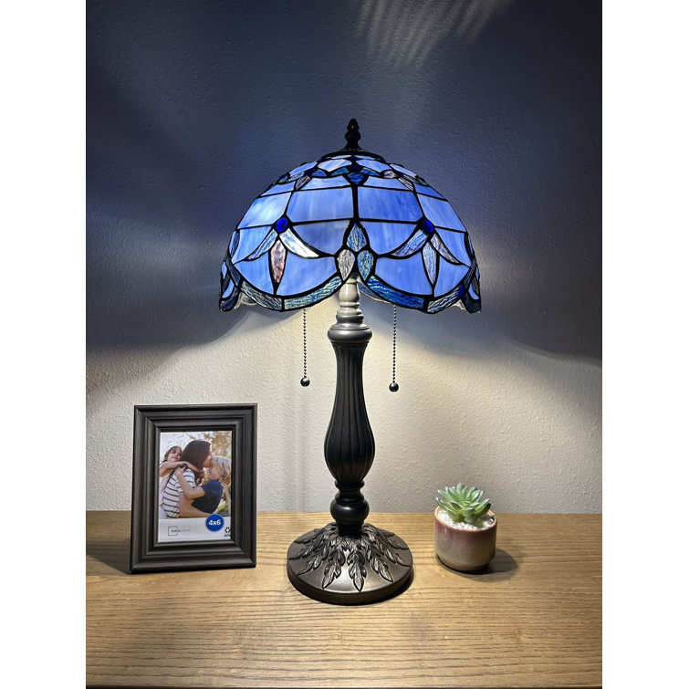 Bernhart Tiffany Table Lamp Blue Stained Glass Baroque Style Lavender LED Bulbs Included H22″ - Chic Decora