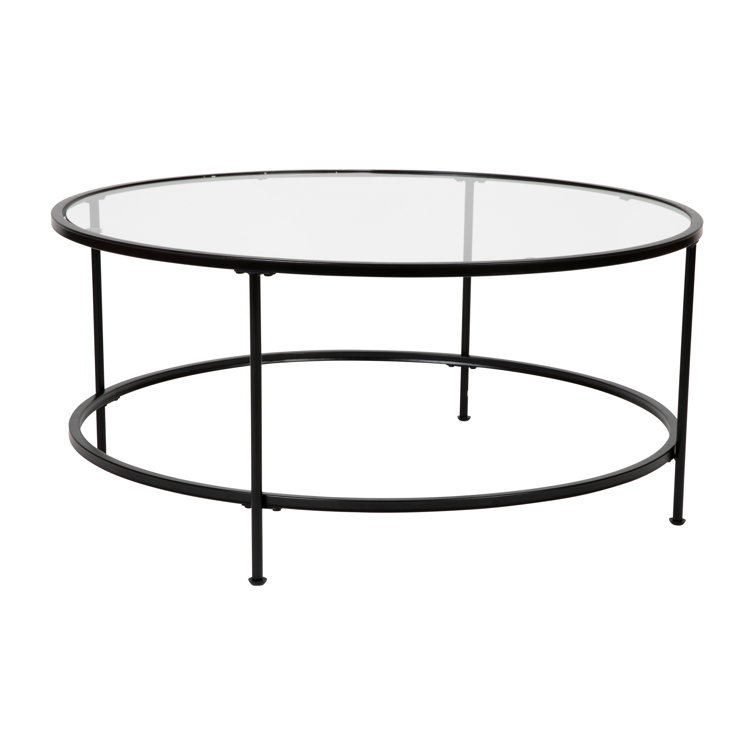 Berzan Glass Living Room Coffee Table with Round Metal Frame - Chic Decora