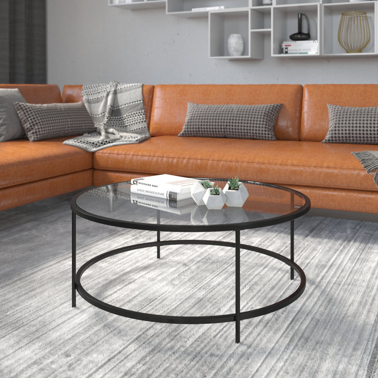 Berzan Glass Living Room Coffee Table with Round Metal Frame - Chic Decora