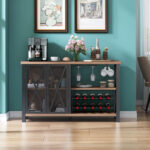 Bluffton Wine Bar Cabinet for Glasses, Sideboard with Doors - Chic Decora