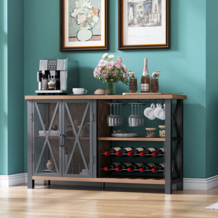 Bluffton Wine Bar Cabinet for Glasses, Sideboard with Doors - Chic Decora