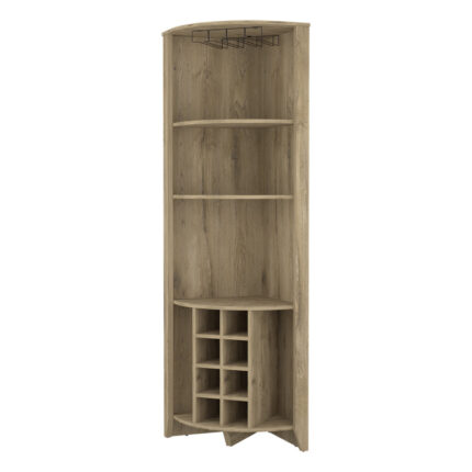 Bouvet Corner Bar Cabinet with 3 Shelves, 8 Wine Cubbies, Cup Rack, and 2 Side Shelves, Black Wenge - Chic Decora