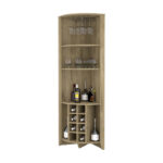 Bouvet Corner Bar Cabinet with 3 Shelves, 8 Wine Cubbies, Cup Rack, and 2 Side Shelves, Black Wenge - Chic Decora