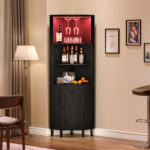 Breasia 67″ Height Corner Bar Cabinet with Wine Storage, 5 Tier Corner Shelf with LED Lights & Glass Holder - Chic Decora