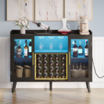 Brevan 53″ Wine Bar Cabinet with Power Outlets & LED Lights - Chic Decora